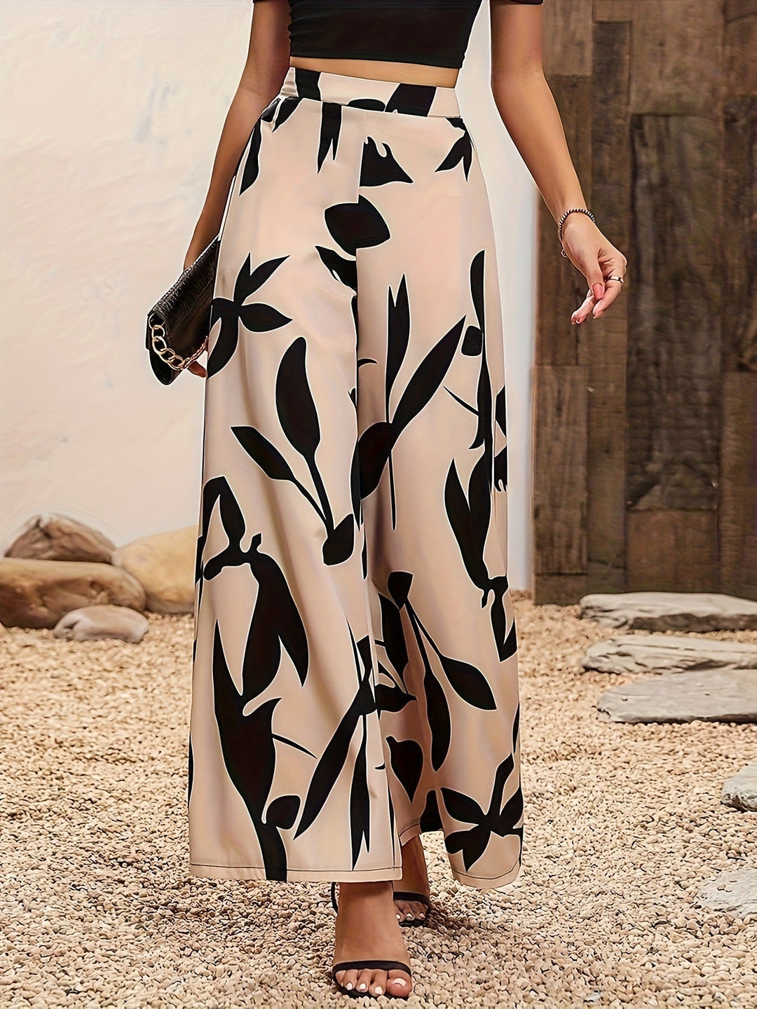 Damen Palazzo-Hose mit floralem Muster und weitem Schnitt