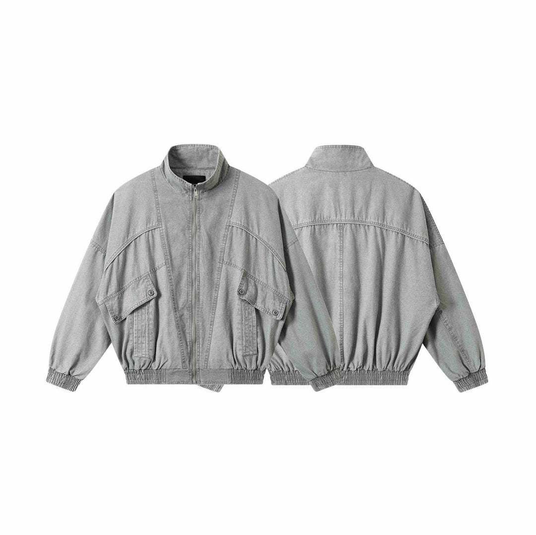 Unisex Kurz geschnittene gewaschene Canvas-Utility-Jacke mit hohem Stehkragen Nord Taschen
