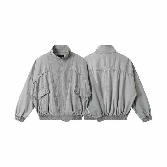 Unisex Kurz geschnittene gewaschene Canvas-Utility-Jacke mit hohem Stehkragen Nord Taschen