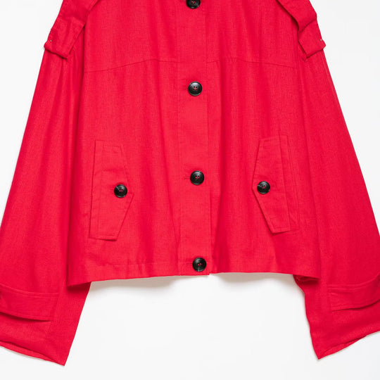 Damen Kurz-Capejacke im Boxy-Cropped-Trenchstil mit Stehkragen und Schulterpatten Nord Taschen