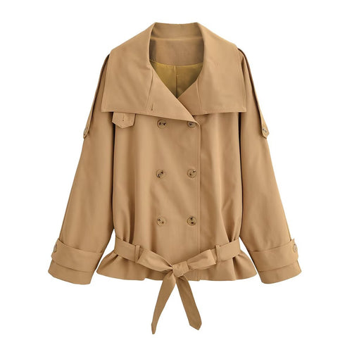 Damen Kurz-Trenchcoat mit doppelreihiger Knopfleiste, Cape‑Yoke und Taillengürtel Nord Taschen