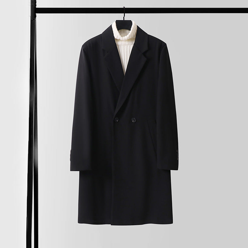 Herren Longline-Mantel im minimalistischen Schnitt mit Schalkragen und zweireihiger Knopfleiste Nord Taschen