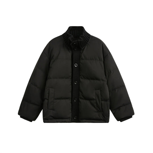 Unisex Kurze gesteppte Oversize-Wattierjacke mit Rippenkragen und Druckknopfverschluss Nord Taschen