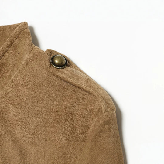 Damen Kurzblouson im Militärstil aus Velourslederoptik mit Reihen-Messingknöpfen Nord Taschen