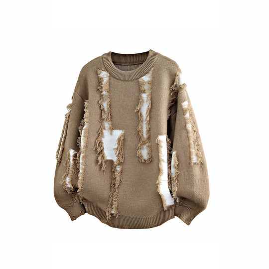 Herren Oversize Strickpullover mit Fransenapplikationen und Balloonärmeln Nord Taschen