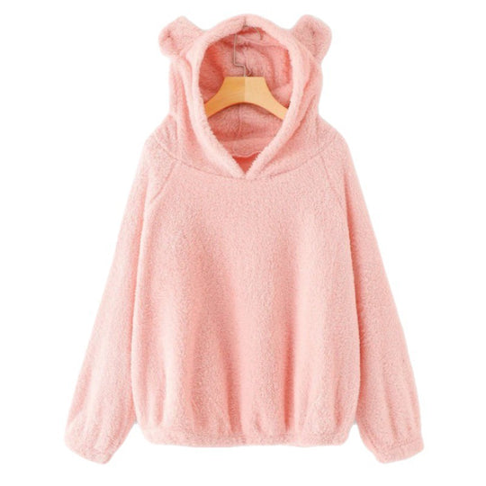 Damen Kuscheliger Teddy-Kapuzenpullover mit Bärenohren und Gummizugsaum Nord Taschen