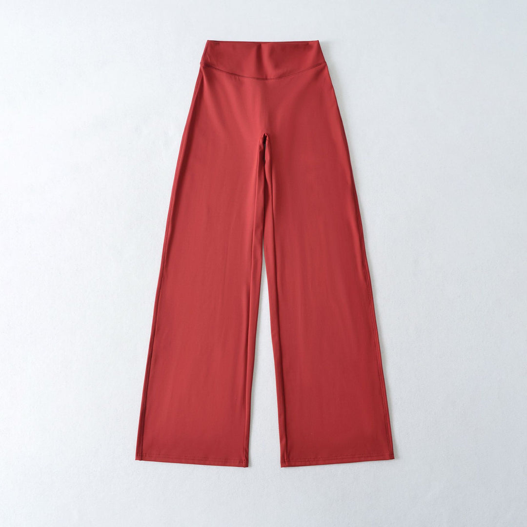 Damen Weite High Waist Loungehose aus Stretchjersey mit fließendem Schlag Nord Taschen