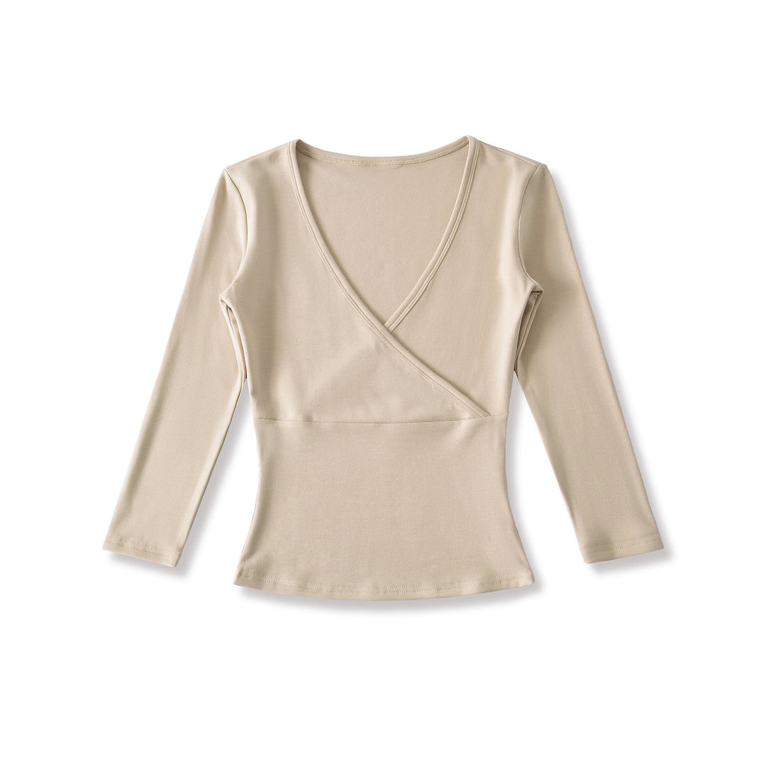 Damen Figurbetontes Wickelshirt aus Stretch‑Jersey mit tiefem V‑Ausschnitt und taillierter Silhouette Nord Taschen