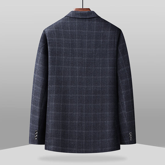 Herren Karierter Business-Blazer aus Wollmix mit leichtem Stretch und aufgesetzten Taschen Nord Taschen
