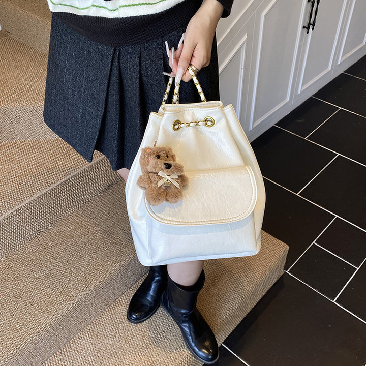 Damen Polyester Bucket Bag mit charmantem Plüschanhänger Nord Taschen