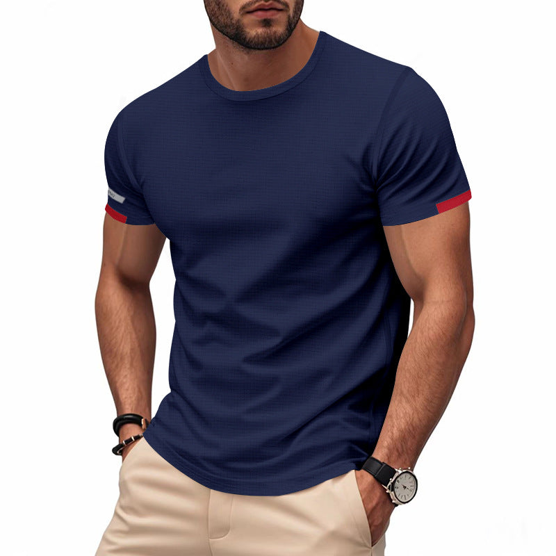 Herren nan athletisches Funktions-T-Shirt mit Rundhalsausschnitt, körpernahem Stretchschnitt und kontrastierendem Ärmelsaum