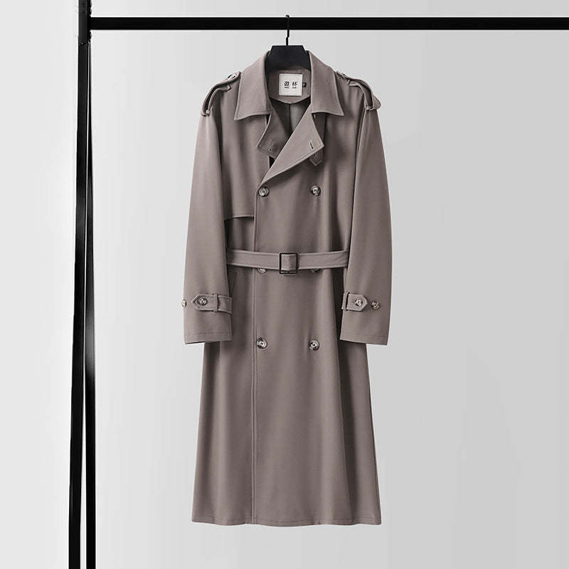Herren Doppelreihiger Trenchcoat mit abnehmbarem Taillengürtel und Schulterklappen Nord Taschen