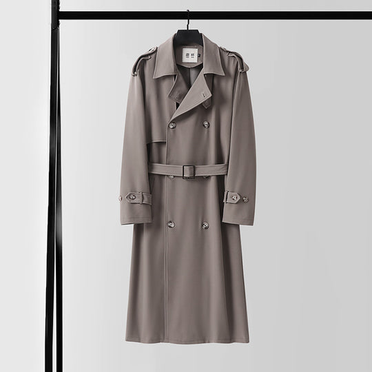 Herren Doppelreihiger Trenchcoat mit abnehmbarem Taillengürtel und Schulterklappen Nord Taschen