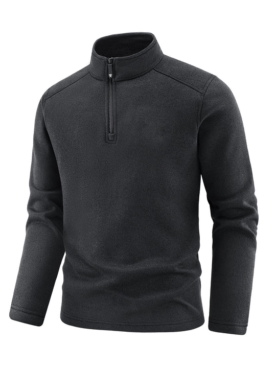 Herren Thermischer Strick-Fleecepullover mit halbem Reißverschluss und Stehkragen Nord Taschen