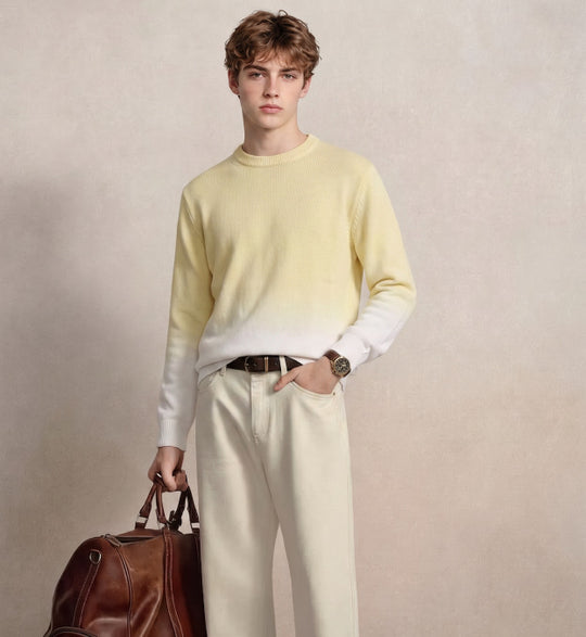 Herren Feinstrick-Pullover mit Dip-Dye-Effekt und Rundhalsausschnitt Nord Taschen
