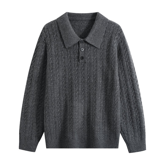 Herren Zopfstrick-Polopullover mit Polokragen, halber Knopfleiste & relaxed Schnitt Nord Taschen
