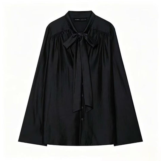 Damen Weiche Schlupfbluse mit Schleifenkragen, geraffter Passe und weitem Fall Nord Taschen