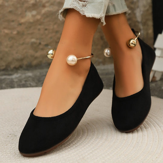 Damen Elegante Ballerinas mit kunstvollem Perlenschmuck und rutschfester Sohle Nord Taschen