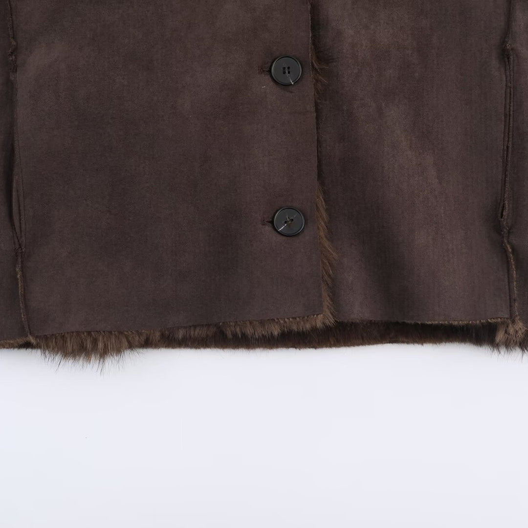 Damen Wendbare Kurzjacke mit Faux‑Fur‑Besatz und Wildlederoptik Nord Taschen