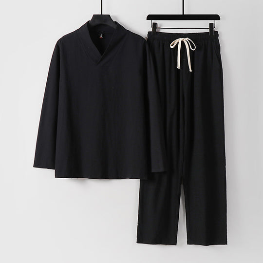 Unisex Zen-inspiriertes Leichtes Loungewear-Set mit V-Ausschnitt-Shirt und Elastischer Kordelbund-Hose Nord Taschen