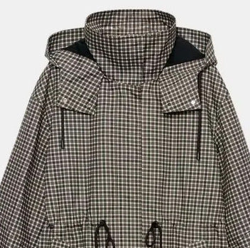 Damen karierter Anorak mit Kapuze und Tunnelzug Nord Taschen
