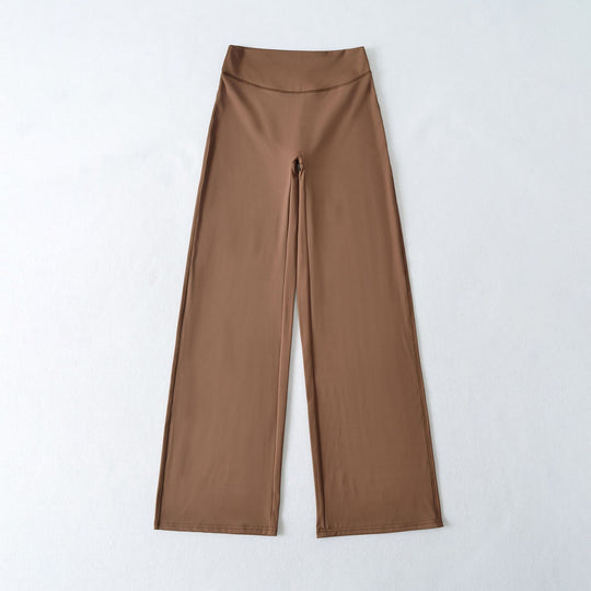 Damen Weite High Waist Loungehose aus Stretchjersey mit fließendem Schlag Nord Taschen