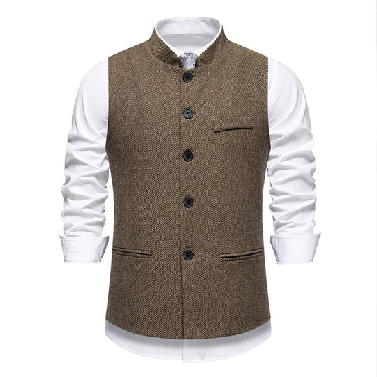 Herren Elegante Tweed-Weste mit Stehkragen und Fischgrätstruktur Nord Taschen