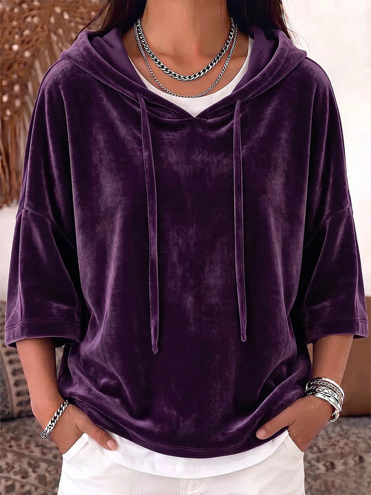 Damen Samt-Kapuzenpullover mit Oversize-Schnitt und Dreiviertelärmeln Nord Taschen