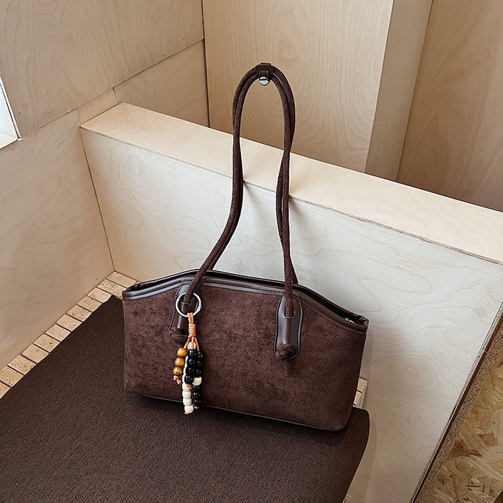 Damen modische Henkeltasche aus weichem Wildleder mit dekorativen Perlen Nord Taschen