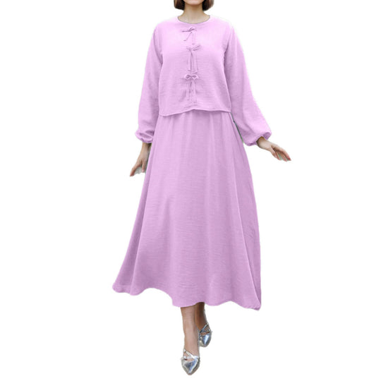 Damen Elegantes Langarmkleid mit Schößchen Nord Taschen