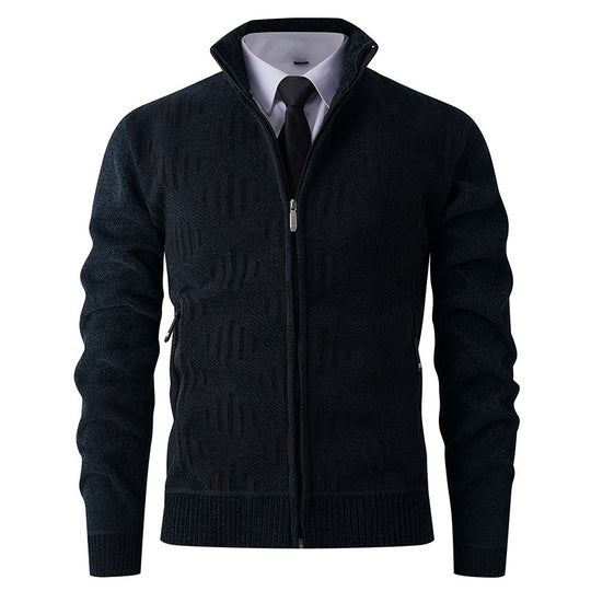 Herren Geometrischer Jacquard-Zipcardigan mit Stehkragen und Reißverschlusstaschen Nord Taschen