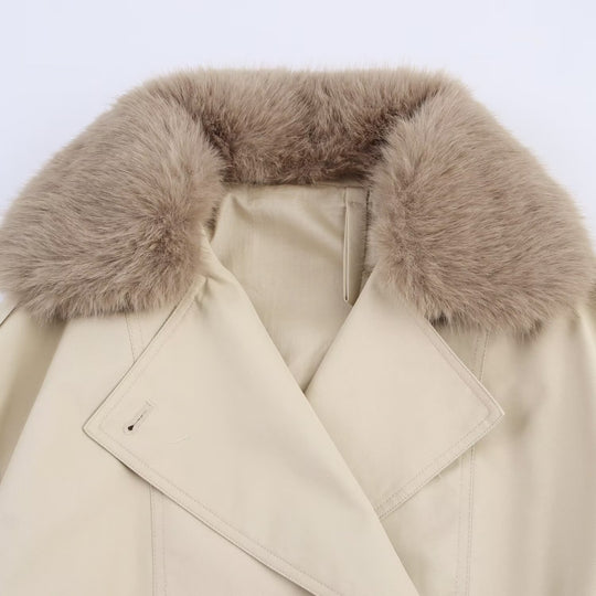 Damen Kurzjacke im Blouson‑Trenchstil mit abnehmbarem Kunstfellkragen Nord Taschen