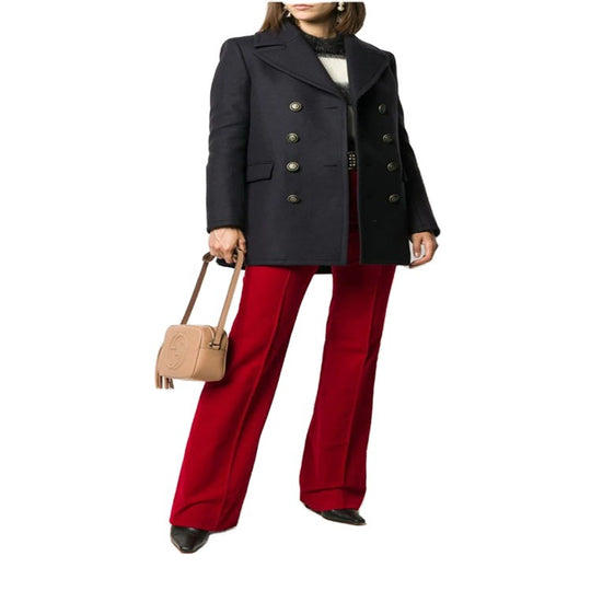 Damen kurztaillierter Zweireihiger Wollmix-Peacoat mit maritimen Details Nord Taschen