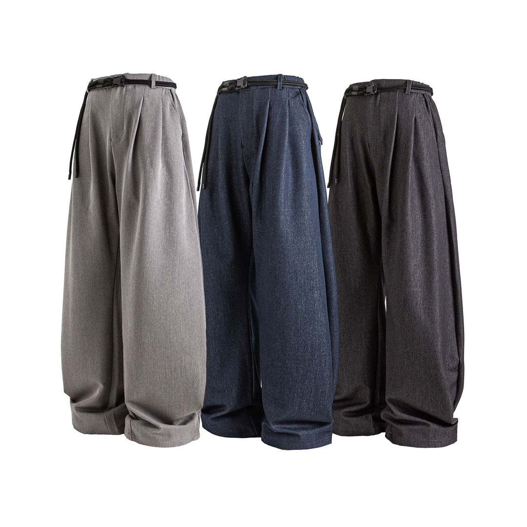Damen Weite hochtaillierte Jeanshose mit Bundfalten, Kordelgürtel und Culotte-Schnitt Nord Taschen