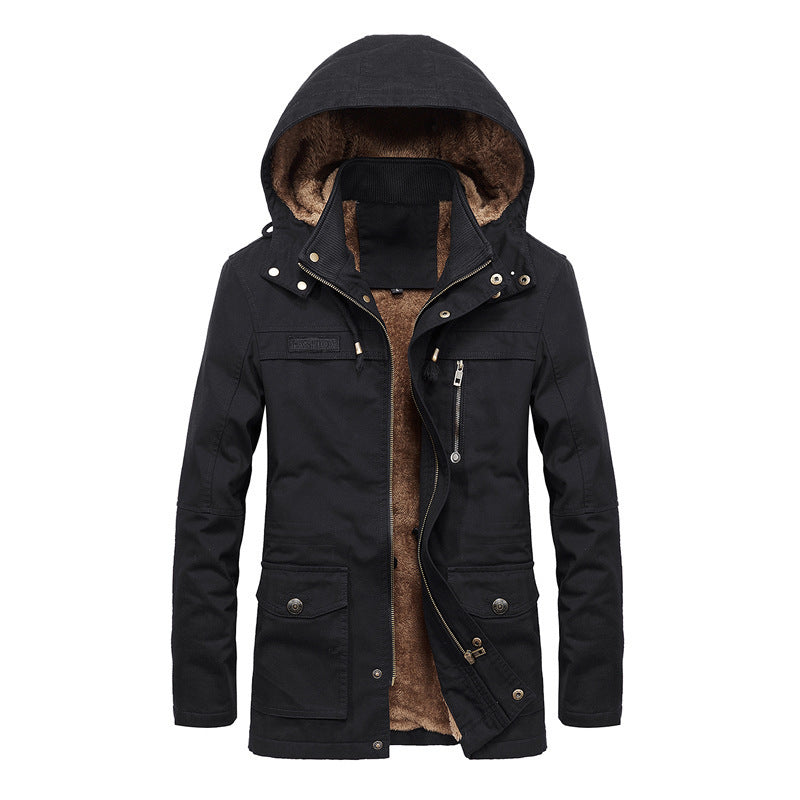 Herren Thermo-Fieldparka im Canvas‑Look mit wärmender Teddy-Innenfütterung und verstellbarer Kapuze Nord Taschen