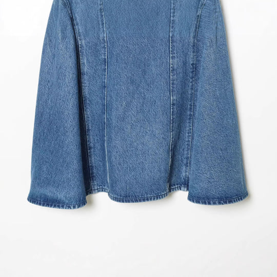 Damen Denim-Kleid mit Puffärmeln, Teilungsnähten und ausgestellter A-Linie Nord Taschen