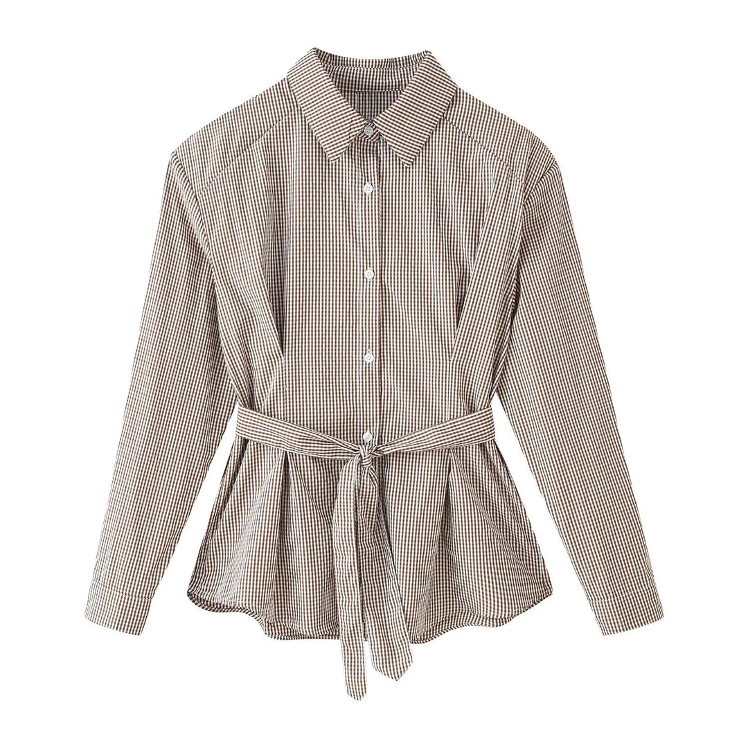 Damen Tailliertes Hemdblusenkleid mit Karo‑Muster und Bindegürtel Nord Taschen
