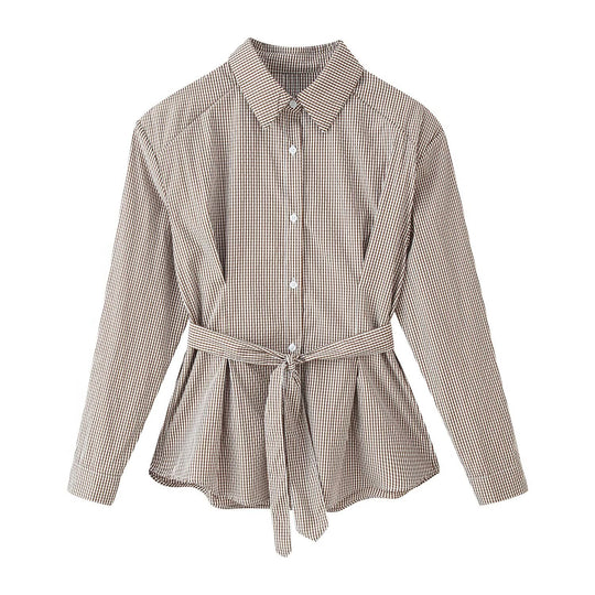 Damen Tailliertes Hemdblusenkleid mit Karo‑Muster und Bindegürtel Nord Taschen