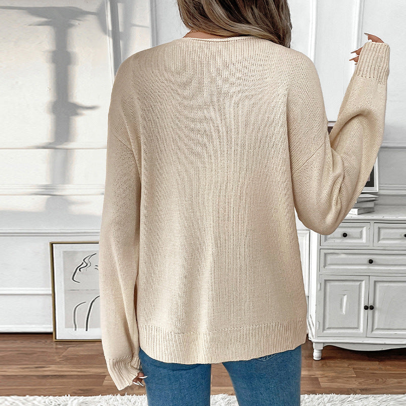 Damen Lässiger Oversize-Strickpullover mit vorderer Band‑Schnürung Nord Taschen