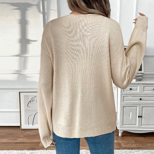 Damen Lässiger Oversize-Strickpullover mit vorderer Band‑Schnürung Nord Taschen