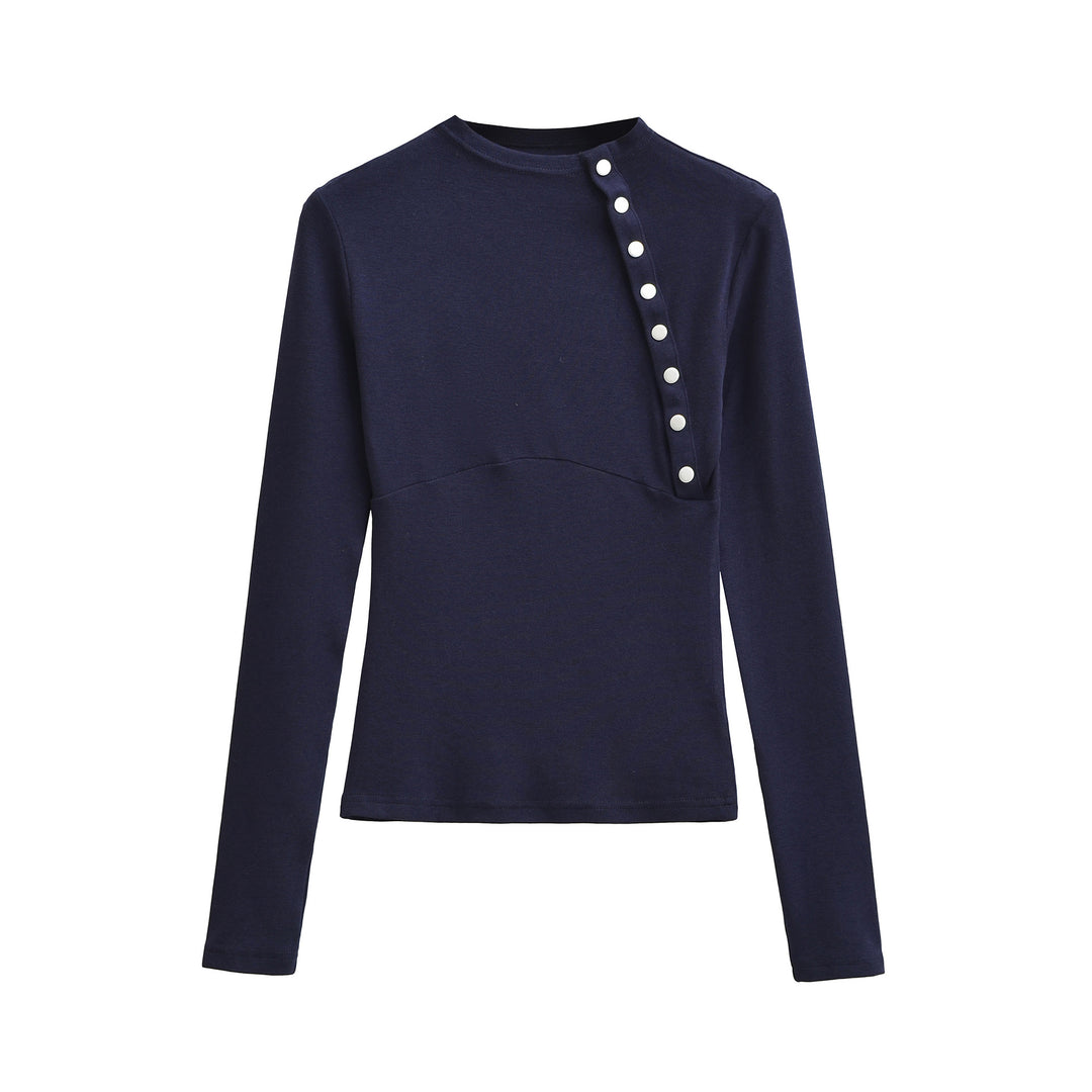 Damen Figurnahes Longsleeve mit asymmetrischer Druckknopfleiste Nord Taschen
