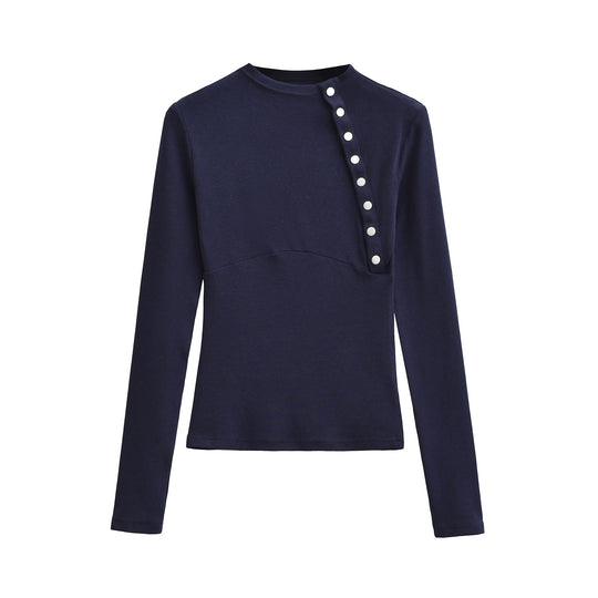 Damen Figurnahes Longsleeve mit asymmetrischer Druckknopfleiste Nord Taschen