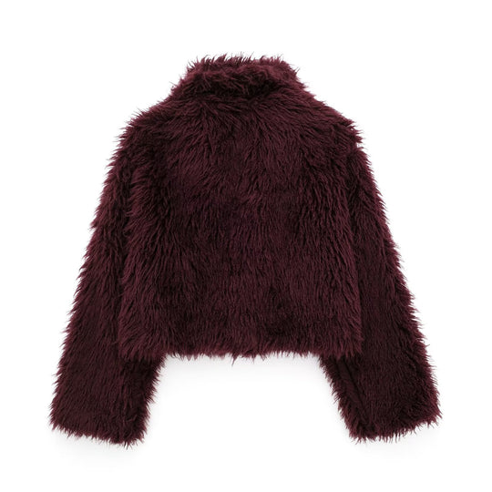 Damen Kurz geschnittene Teddy-Faux-Felljacke mit weitem Reverskragen und soften Flor Nord Taschen