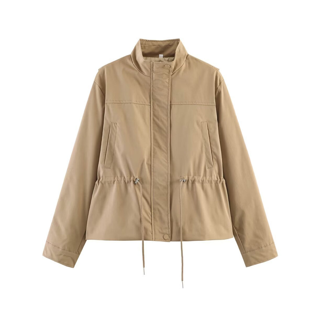 Damen kurze Übergangsjacke mit Tunnelzugtaillierung und Stehkragen Nord Taschen