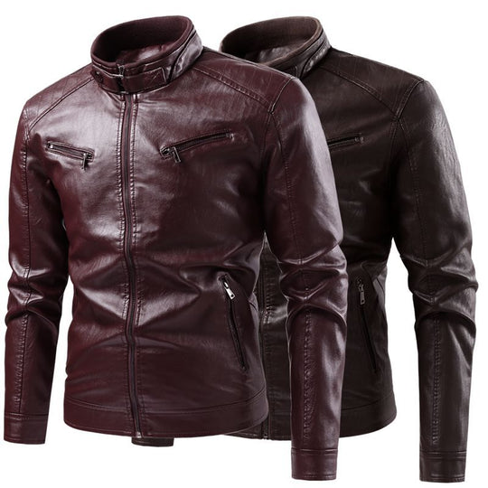 Herren Moderne Kunstlederjacke mit Stehkragen und Reißverschlusstaschen Nord Taschen