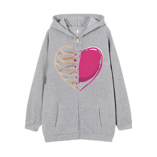 Damen nan Kapuzenjacke mit durchgehendem Reißverschluss und Rippenherz-Print Nord Taschen