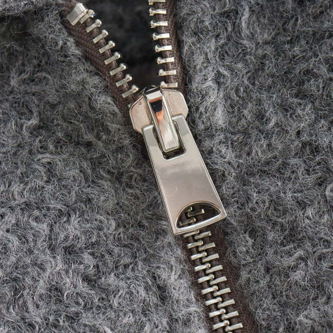 Damen Kurze Wolloptik-Boxyjacke mit Reißverschluss und aufgesetzten Pattentaschen Nord Taschen