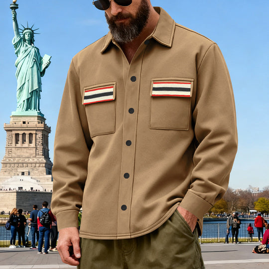 Herren Overshirt-Jacke aus schwerem Baumwollmix mit Brusttaschen und Kontraststreifen Nord Taschen