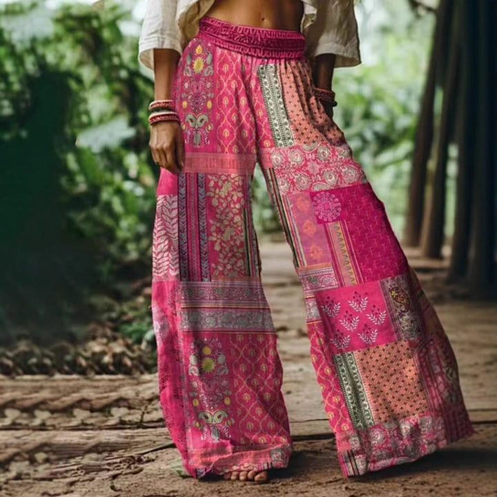 Damen Weite Sommerhose mit buntem Blumen- und Schmetterlingsprint