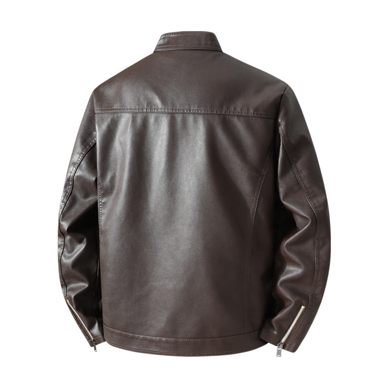 Herren Schlichte Kunstleder-Cityjacke mit Stehkragen, Zweiwege-Reißverschluss & Eingrifftaschen Nord Taschen